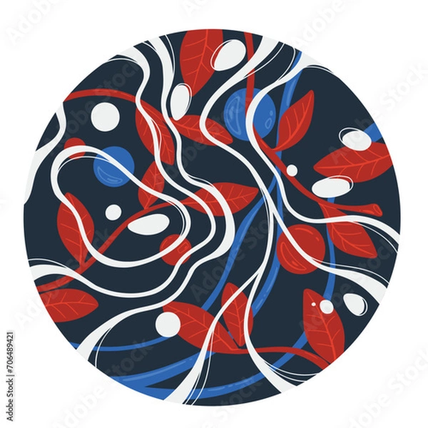 Fototapeta Vector illustration of an abstract lines. Bright poster with leaves and splashes