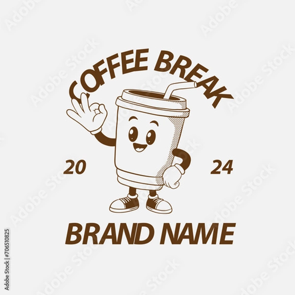 Obraz Retro coffee cup mascot logo