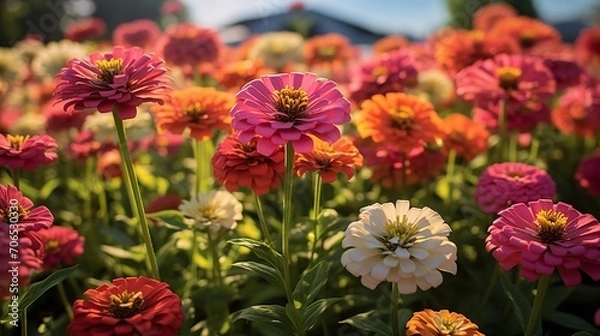 Fototapeta Late Summer Zinnia Field Radiance - AI Generated