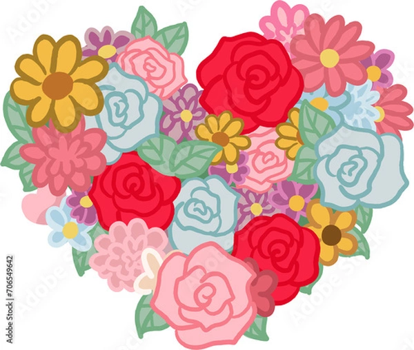 Obraz cute bouquet of flowers in heart shape. Valentine's day, mother's day, 