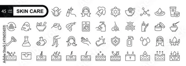 Obraz Skin care  editable stroke outline icon set. Thin linear style icons pack. Vector illustration.	