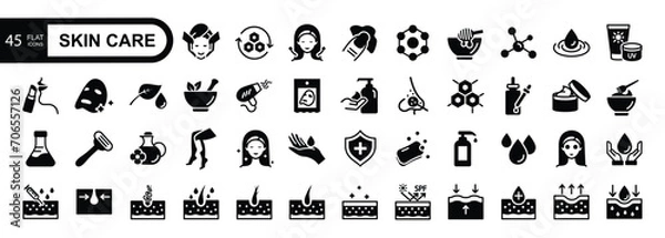 Obraz Skin care icon set. Flat style icons pack. Vector illustration.