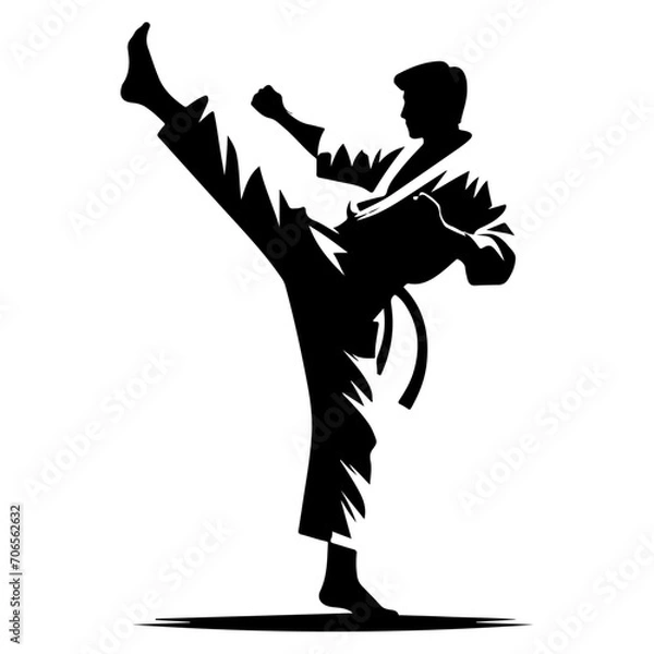 Fototapeta minimal Karate kick vector silhouette, black color silhouette