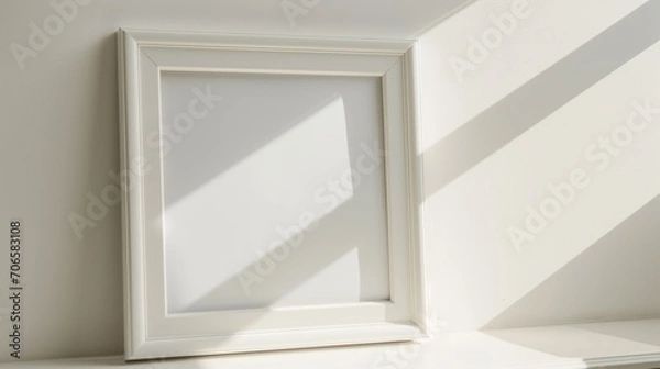 Fototapeta empty white frame against white wall