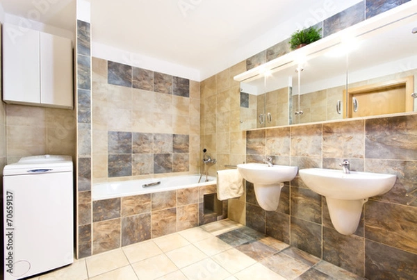 Obraz Modern green bathroom with two washbasins