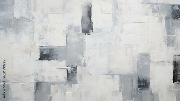 Fototapeta Abstract Oil Painting with overlapping Squares in white and anthracite Colors. Artistic Background with visible Brush Strokes