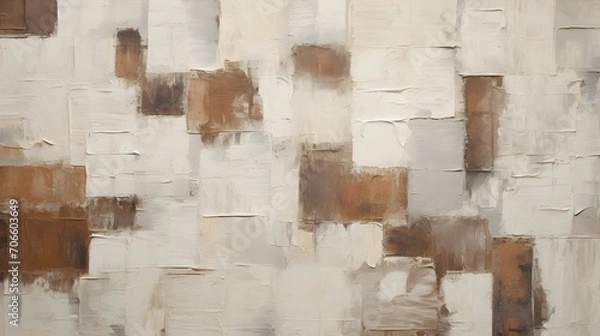 Fototapeta Abstract Oil Painting with overlapping Squares in white and dark brown Colors. Artistic Background with visible Brush Strokes