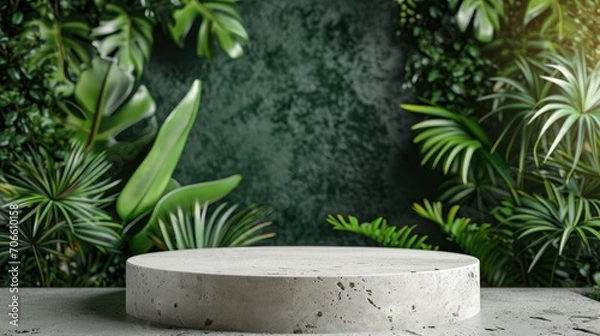 Fototapeta Concrete Table in Front of Green Wall With Plants