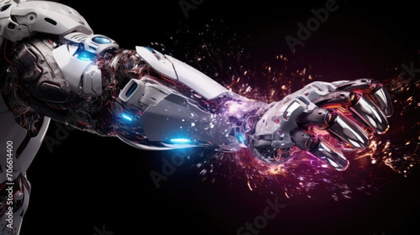 Fototapeta Captivating robotic fist in powerful bump with human showing expertise
