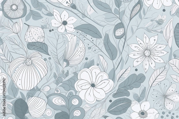 Obraz Blue wallpaper with floral patterns, floral background