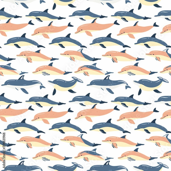 Obraz Dolphins seamless pattern. Can be used for gift wrapping, wallpaper, background