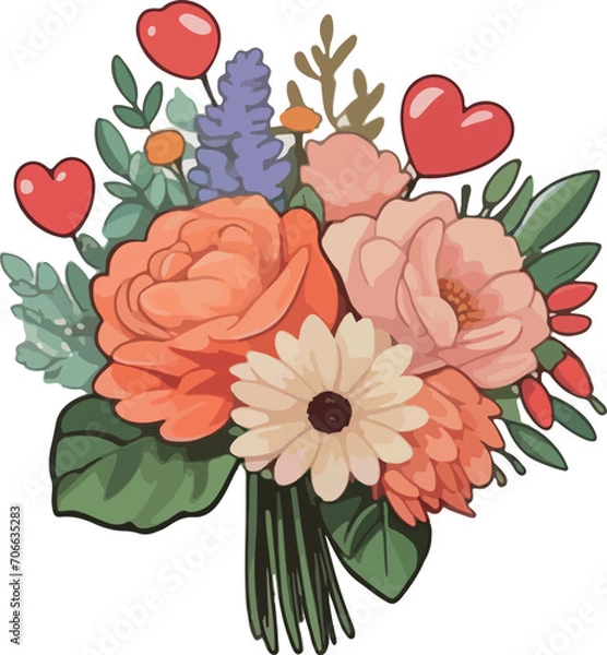 Obraz Set of vectors for Valentine's day. Watercolor hearts and lovers. Significant other.