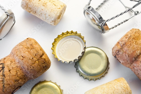 Obraz Various wine corks and bottle caps after wild party