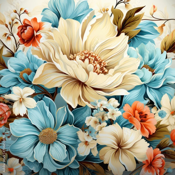 Fototapeta Graceful ivory and blue flowers in a tranquil botanical display