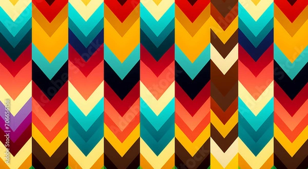 Fototapeta Seamless colorful chevron geometric pattern in teal, red, ochre, blue, yellow 