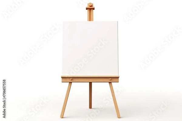 Fototapeta Wooden easel with blank canvas isolated on white background