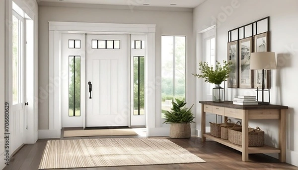 Fototapeta Modern farmhouse entryway. 3d rendering.