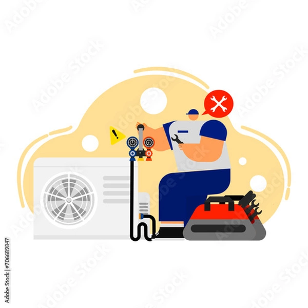 Obraz Cartoon of  the  air  conditioner technician  service activities.