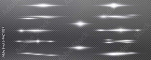 Fototapeta Zestaw realistycznych białych gwiazd wektorowych png. Zestaw wektorów Słońca Png. Białe rozbłyski z najważniejszymi atrakcjami.