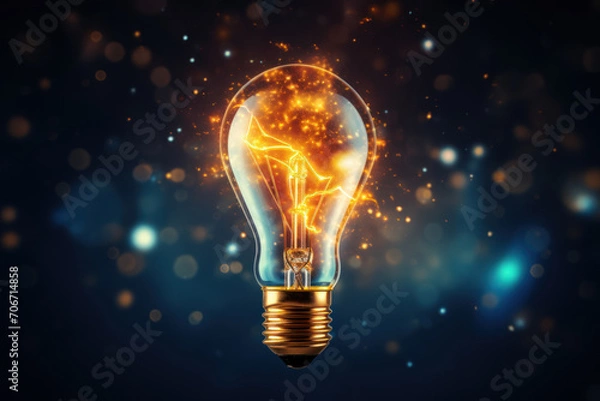 Fototapeta Streams of digital particles forming the shape of a lightbulb, signifying the creativity and innovation fostered by the internet. Concept of digital inspiration. Generative Ai.