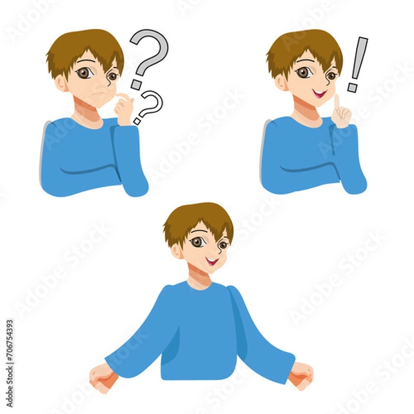 Obraz Boy in blue sweater set thinking finding out and explaining 