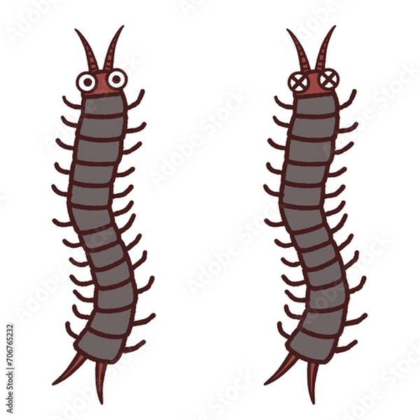 Obraz 元気なムカデとやられたムカデのかわいいイラストセット
