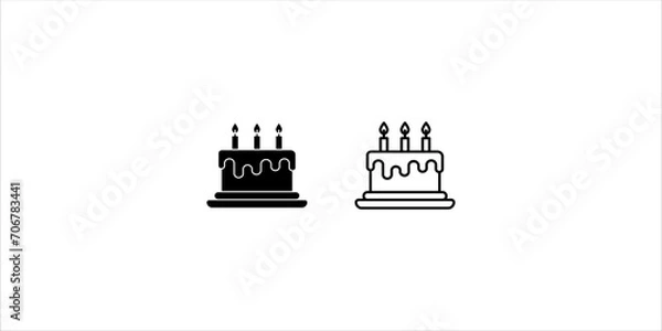 Fototapeta Cake flat vector icon set. Birthday flat vector icon
