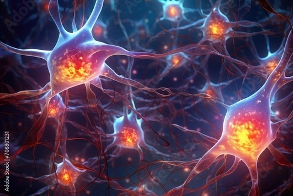Obraz The interaction between neurotransmitters and neural receptors in the synapse.