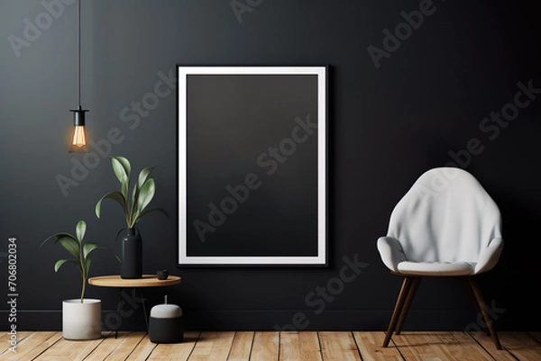 Fototapeta Empty poster frame mockup Working space, home office. living room poster display