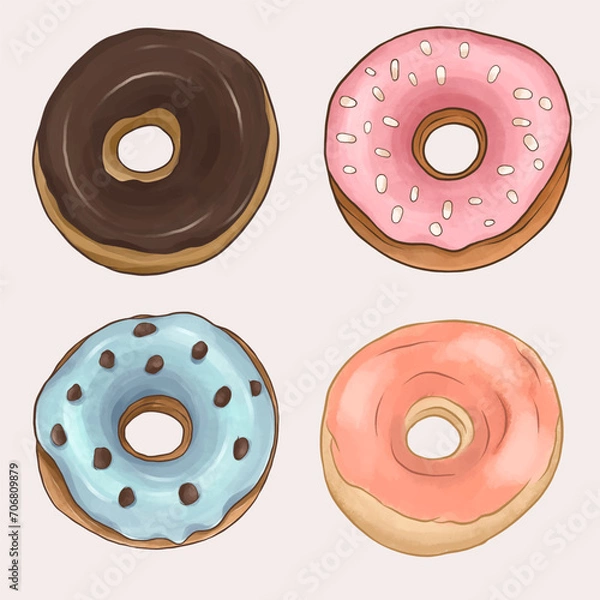 Obraz Donuts Cake Water Color Illustrations