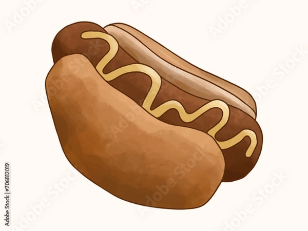 Obraz Hot Dog Fast Food Water Color Illustrations