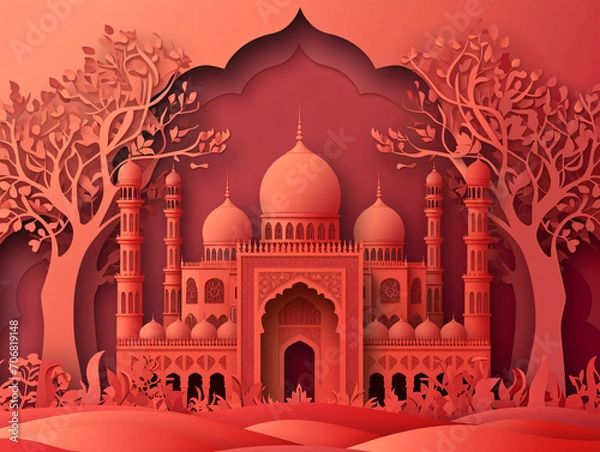 Obraz Paper art mosque for greeting card