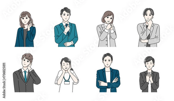 Obraz 決めポーズをする様々な職種のビシネスパーソンのイラストセット
