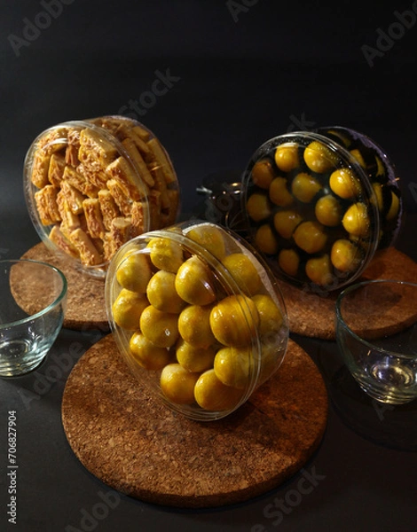 Fototapeta A nastar or Castangel cake is a traditional cake from Indonesia, suitable for celebrating Idul Fitri, Lebaran, and Ied Mubarak, are pastries made from wheat flour dough, eggs, margarine, and cheese.