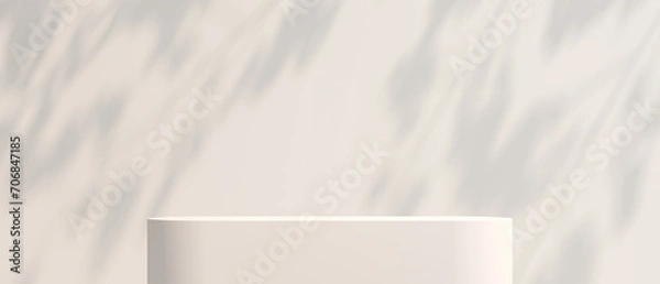 Obraz 3D minimal background. 3D Podium nature light shadow and white background for cosmetics, perfume, product display presentation. 3D rendering, illustration