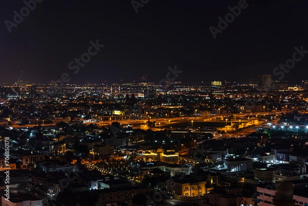 Obraz Panoramic beautiful view of the center of Dubai from a height. Dubai, United Arab Emirates at night