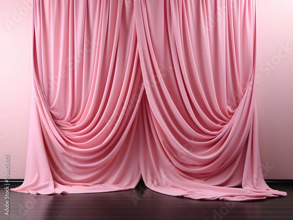 Obraz A curtain draped on a wall in pink and white with black