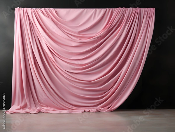 Obraz A curtain draped on a wall in pink and white with black