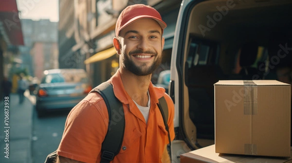 Obraz ダンボールを運ぶ配達員 Delivery man carrying a box