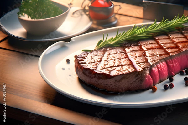 Obraz Steak with vegetables. Generative AI.