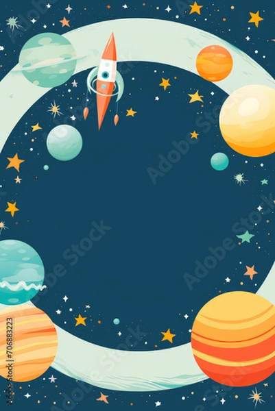 Fototapeta 
Illustration of a space-themed birthday invitation with cosmic imagery and a futuristic feel, with an ample blank space in the center