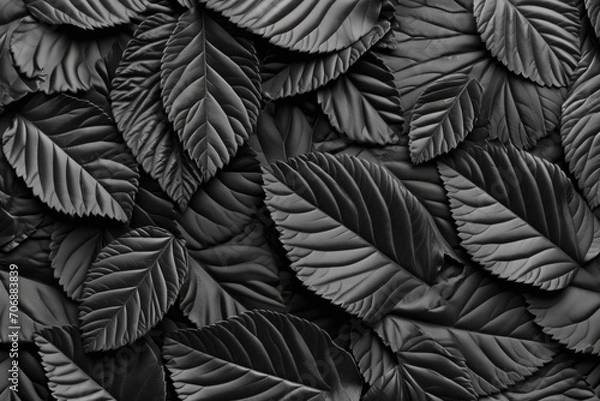 Obraz A black and white photo capturing a bunch of leaves. Suitable for various uses