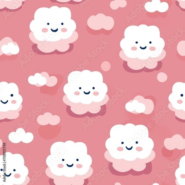 Fototapeta seamless patterns for prints | Puffy Marshmallow Friends 2D Minimal Pattern
