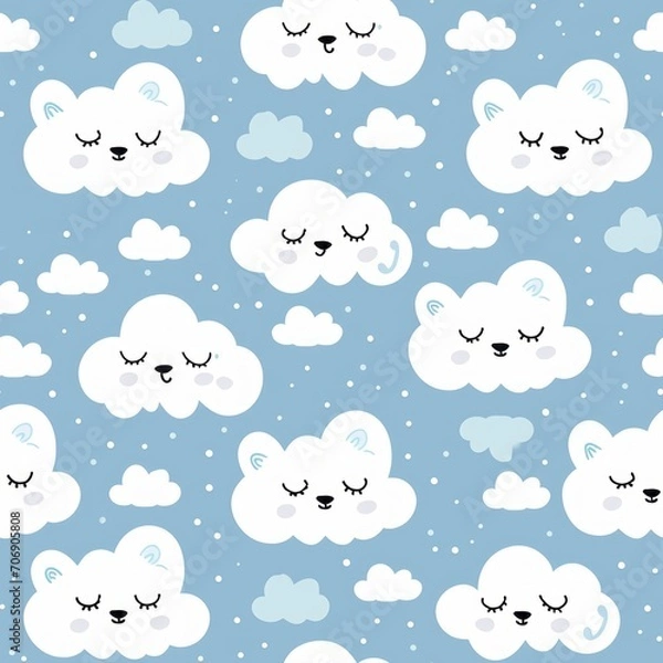 Obraz seamless patterns for prints | Snuggly Cloud Critters 2D Minimal Pattern