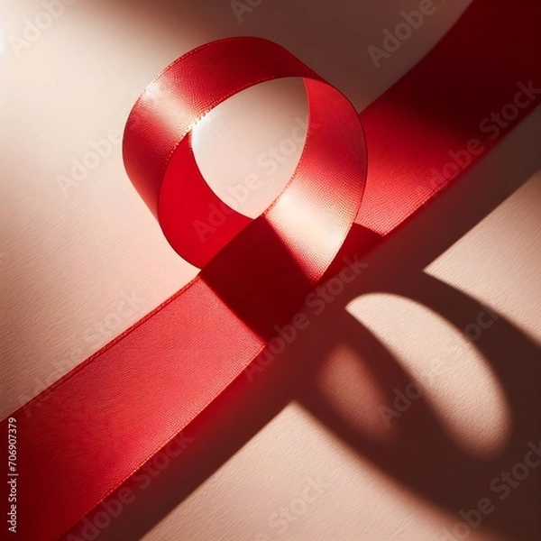 Obraz A spool with a red silk ribbon on a pink isolated background
