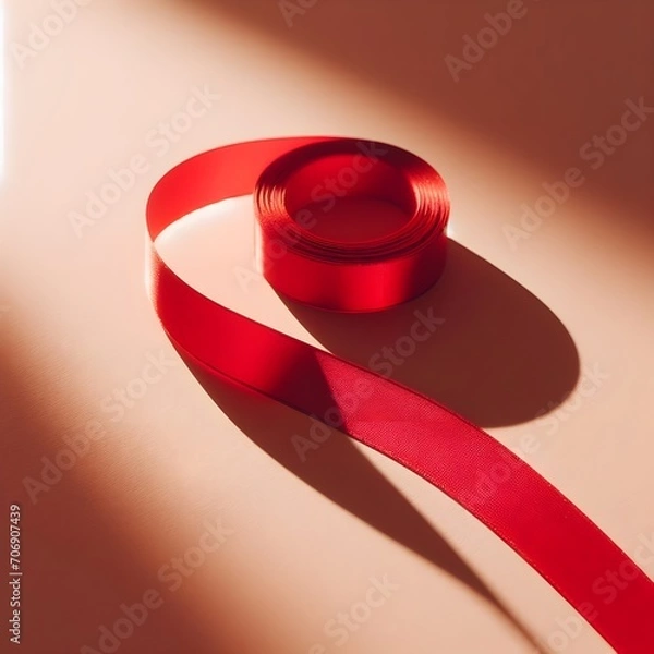 Obraz A spool with a red silk ribbon on a pink isolated background