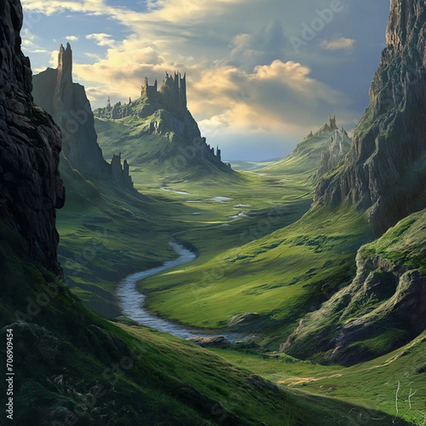 Obraz paysage celtique, vallée, montagne, IA generative