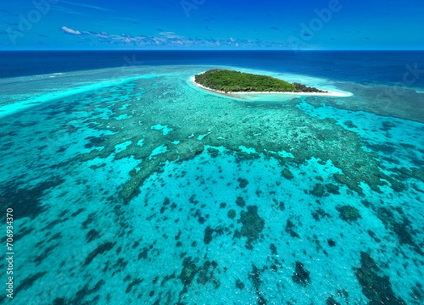 Fototapeta Aerial view of Lady Musgrave Island and it's fringing reef