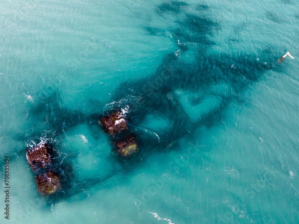 Fototapeta Arial view of SS Wollongbar ship wreck in Byron Bay, Australia