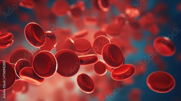 Obraz Red blood cells on blue background 